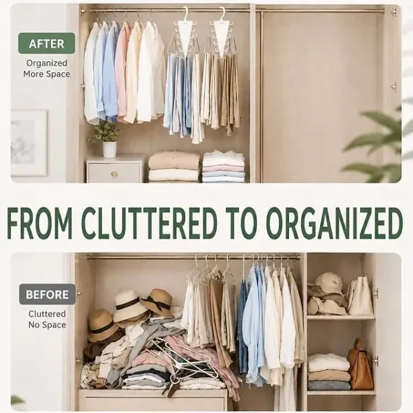 2 PC Multifunctional 360° Rotate Save Space V-Shaped Clothes Rack 12-Hook Design - Image 3